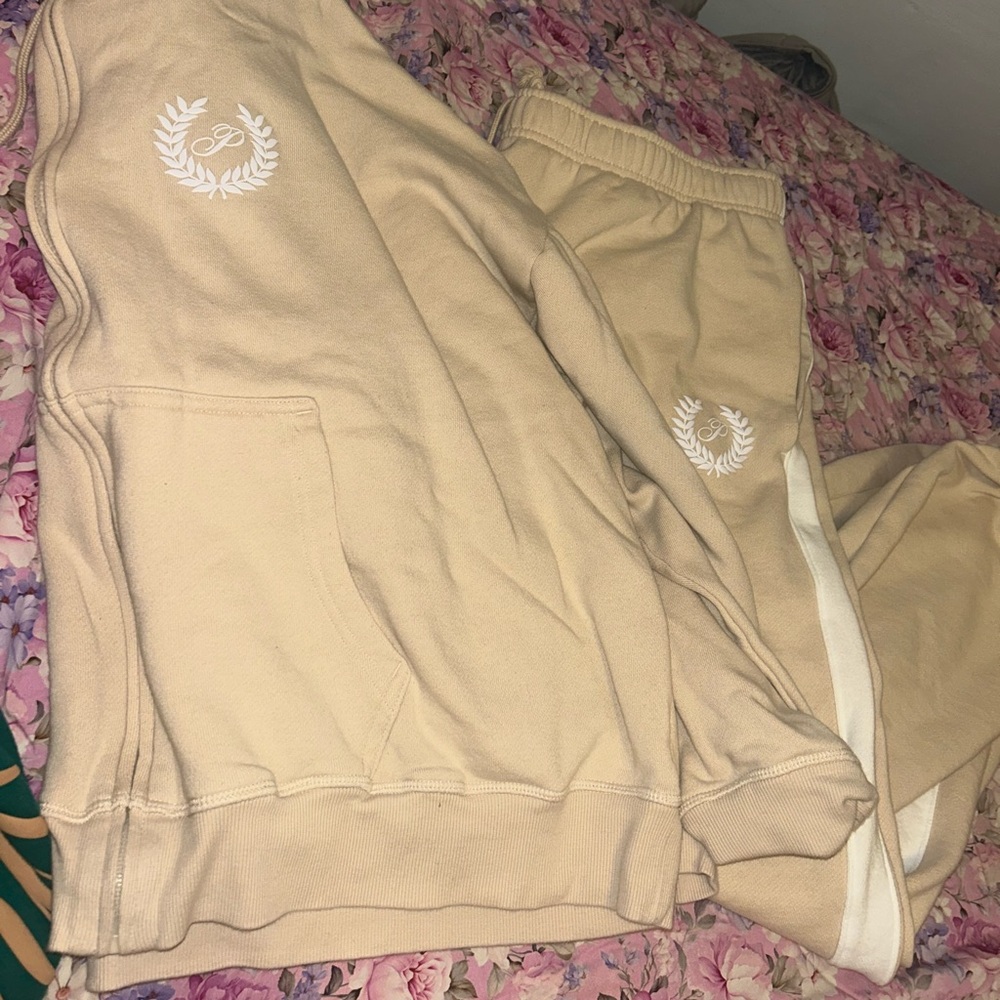 PINK Beige Hoodie and Sweatpants Set
